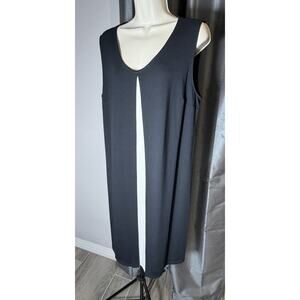 J Jill Dress Wearever Collection 1X Black Cream Mid-Calf Sleeveless Dress Summer